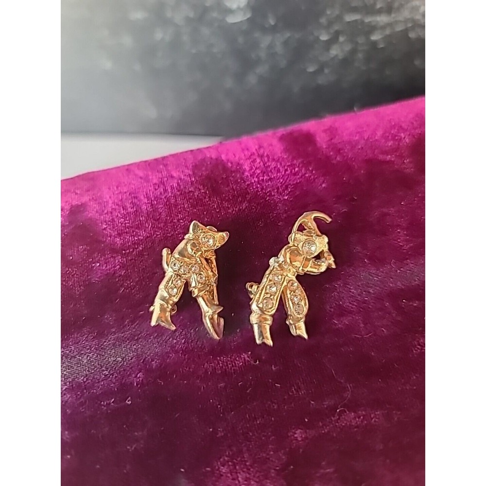 Vintage Gold Tone Metal Rhinestone Prospector Shaped Brooches